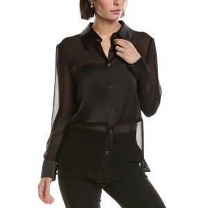 Carla Ruiz Womens  Sheer Satin Panel Blouse, Black